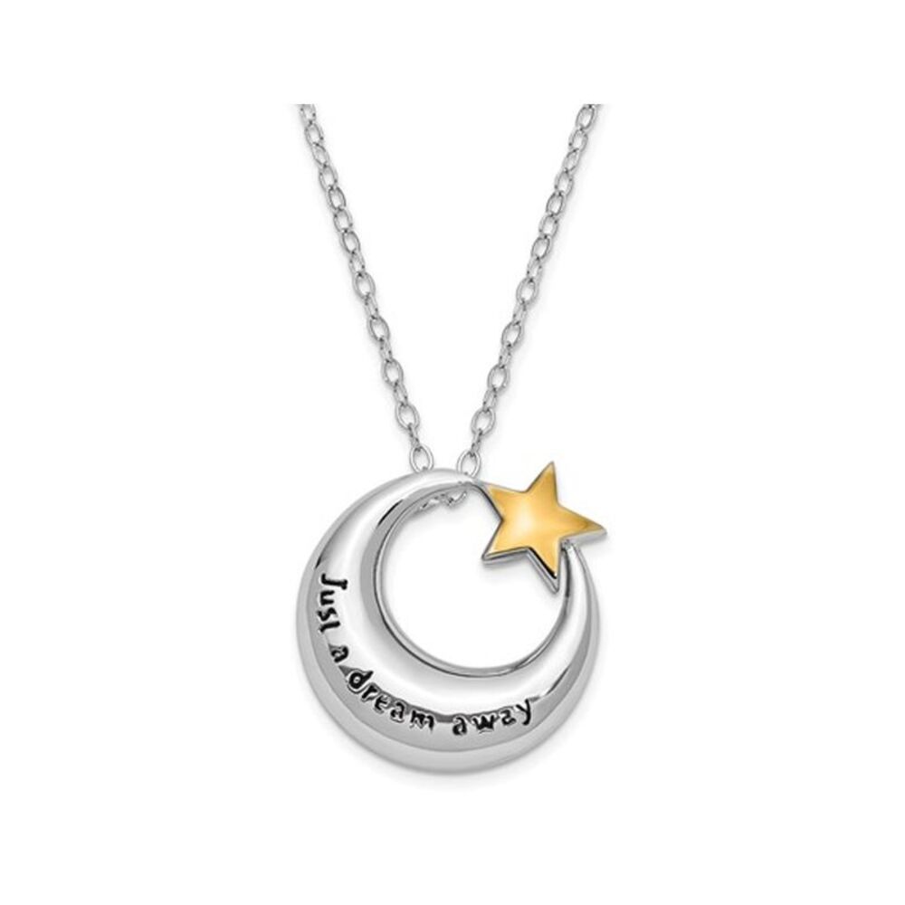 Dream Away Moon and Star Charm Pendant Necklace in Sterling Silver with Chain